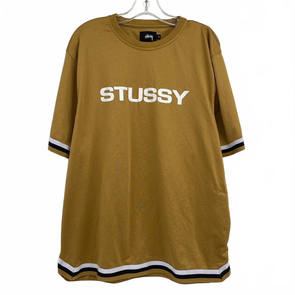 Stussy Gold White Short Sleeve Jersey Top | Men’s XL Regular, Polyester